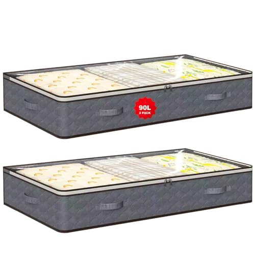 90L Under Bed Storage Containers - 2-Pack Grey Storage Bins