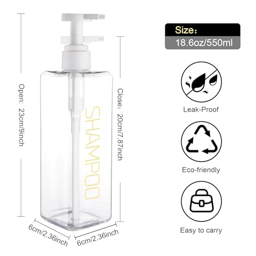 Hethyo Clear Refillable Shower Pump Bottles 3 Pack, 18.6oz Bathroom Dispensers