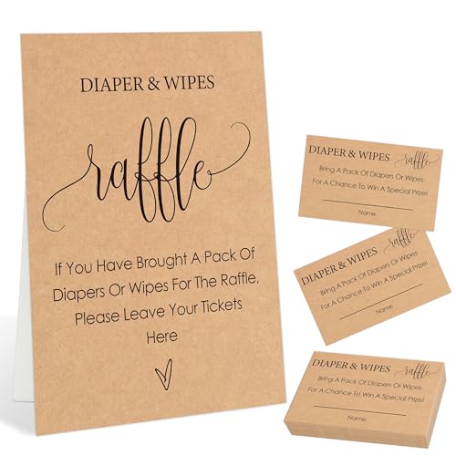 Minimalist Diaper Raffle Game Set for Baby Shower - 1 Sign & 50 Cards