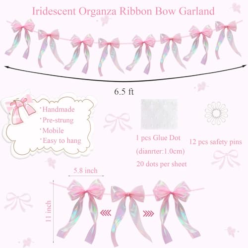 Iridescent Pink Bow Garland - 6.5 ft Party Decoration Banner