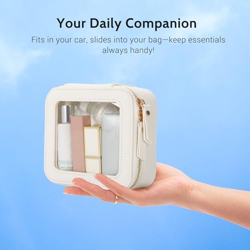 Aveniee Mini Clear Makeup Bag - TSA Approved Travel Pouch, Off-White