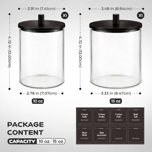 Glass Qtip Holder Dispenser Set - 10oz & 15oz Jars with Wood Lid