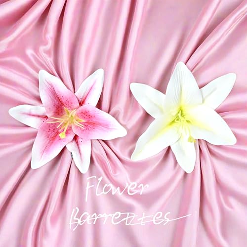 Fosrisix 2-Pack Floral Hair Clips - Pink & White Lily Accessories