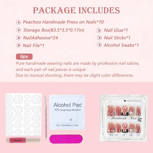 Peachoo Handmade Short Duck Press-On Nails 3D Animal Floral Design - Variation YA26032606