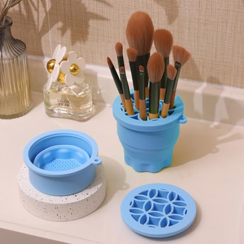 Portable Makeup Brush Cleaner Mat & Organizer - 2-in-1 Silicone Holder