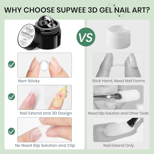 SUPWEE Clear 3D Gel Nail Art Sculpting Gel - 2PCS, Non-Stick, Beginner-Friendly