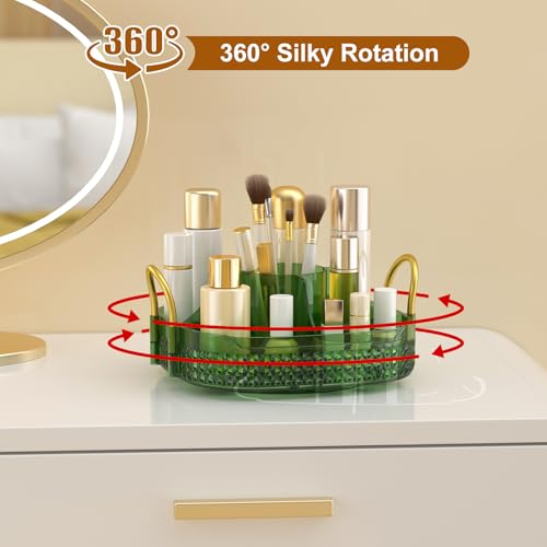 Green 1-Tier Rotating Makeup Organizer with Brush Holder