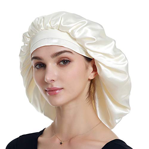 Alnorm Extra Large Silky Satin Bonnet – Double Layer, Double Care, White (One Size)