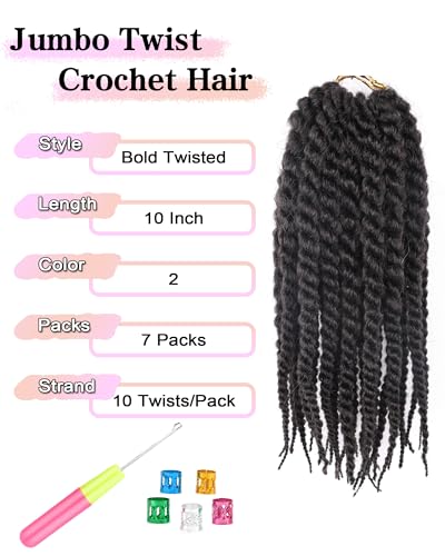 Havana Twist Crochet Hair - 10 Inch Jumbo Senegalese Twists, Dark Brown