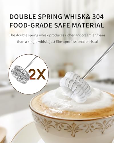 CIRCLE JOY Rechargeable Milk Frother with Stand - Dual Spring Whisk for Lattes & Cappuccinos