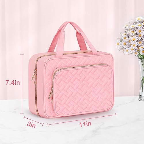Wedama Hanging Toiletry Bag for Women, Medium Travel Cosmetic Organizer, Pink