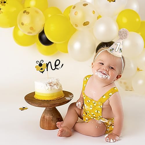 Bee-Themed First Birthday Decorations - Yellow Crown, Hat & Props