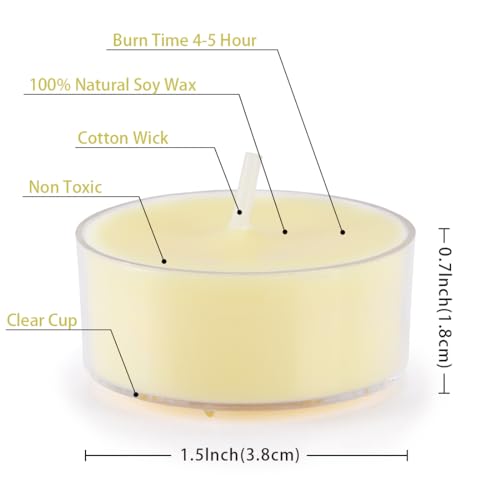 Citronella Tea Candles - 12 Pack, 4 Hour Burn, Natural Soy Wax