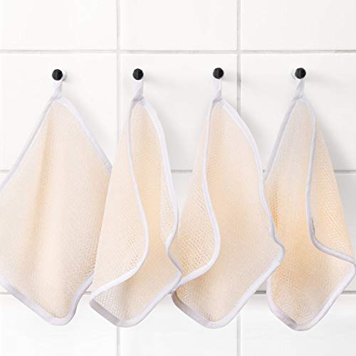 Tatuo 5 Pcs Exfoliating Face and Body Wash Cloths Towel Weave Bath Exfoliating Scrub Massage Bath Cloth for Women and Men, 10.23 x 8.66 Inch(Beige Edge)