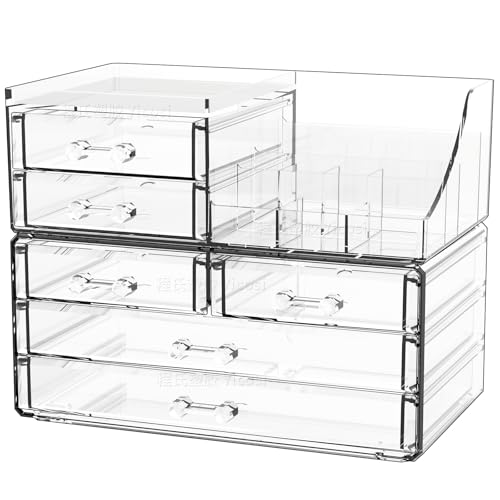 Cq Acrylic 6-Drawer Stackable Makeup Organizer for Vanity & Bathroom