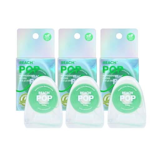 REACH POP Dental Floss - Shred Resistant, Vegan, Mint Flavor, 3 Pack