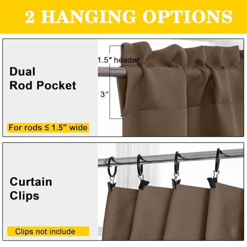 Brown Blackout Curtains - 36 Inch Length, 2 Panels, Room Darkening