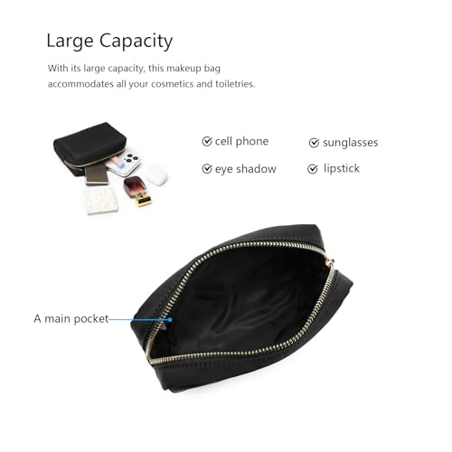 YONBEN Water-Resistant Nylon Makeup Bag for Purse, Black Travel Pouch