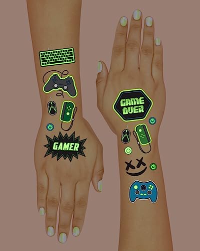 Glow in The Dark Video Game Temporary Tattoos - Kids Party Favors & Decorations