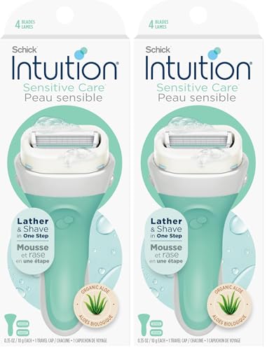 Schick Intuition Sensitive Care Razor & Refill Blades with Organic Aloe – Hypoallergenic for Women
