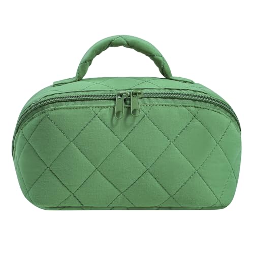JOVAKIT Large Green Quilted Makeup Bag - Travel Cosmetic Organizer
