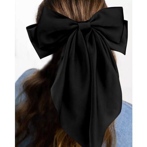 Velscrun Large Satin Hair Bows for Women - 3 Pcs Set (White, Pink, Black)