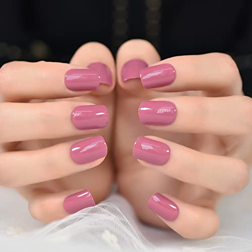 Rose Pink Press-On Nails - Short Reusable Acrylic Nail Set (24pcs)