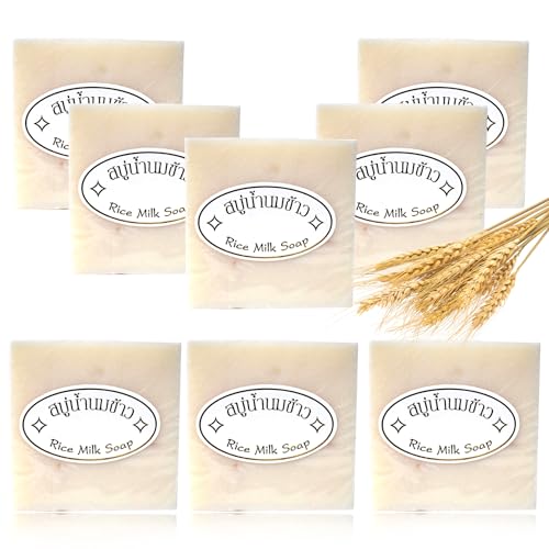 8PCS Rice Milk Soap Bar - Vegan Moisturizing Cleansing Soap for Face & Body