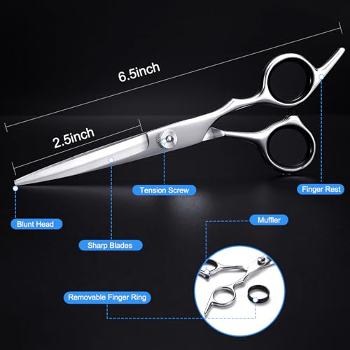 6.5 Inch Stainless Steel Hair Cutting Scissors Kit - Professional Barber Shears for All Hair Types