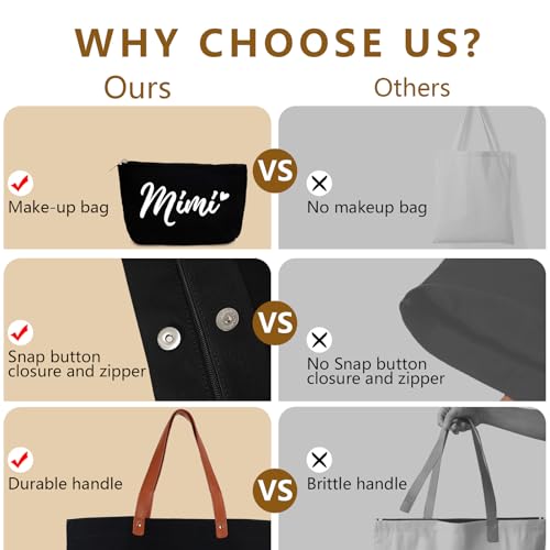 Lamyba Mother's Day Tote Bag with Makeup Bag - Gigi Nana Mimi Grandma Gift - Black - Mimi-Black