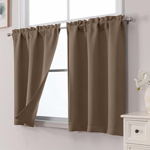 Brown Blackout Curtains - 36 Inch Length, 2 Panels, Room Darkening