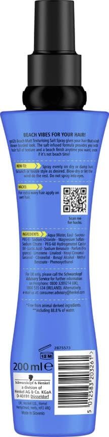 Schwarzkopf Got2b Beach Matte Texturizing Salt Spray, 200ml