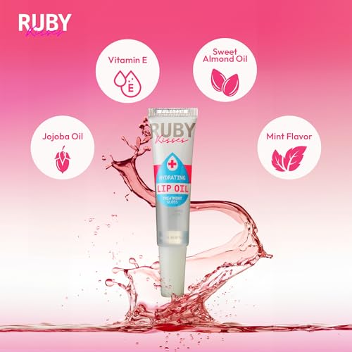 Ruby Kisses Hydrating Clear Lip Oil Treatment Gloss 6 Pack, Vitamin E & Jojoba, Non-Greasy Lip Hydration