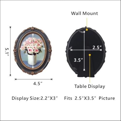 Vintage Oval Photo Frame with Ornate Gold Design – 2.5x3.5 Blue