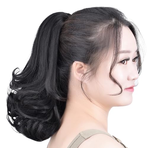 Natural Black 12-Inch Curly Ponytail Extension with Claw Clip - 3.8 OZ Synthetic Fake Hair