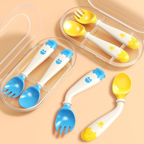 Deejoy Baby Fork and Spoon Set with Travel Case - Silicone Grip