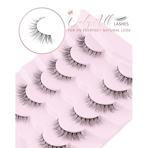 Onlyall Natural Lashes Wispy Lashes Natural Look False Eyelashes Soft Fluffy Fake Eyelashes 7 Pairs D1 Natural (6-13MM)