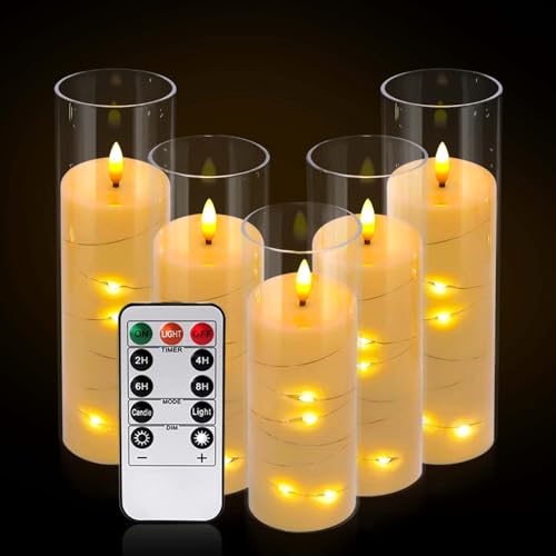 5-Pack Flameless Candles with Remote - Ivory LED Pillar Candles