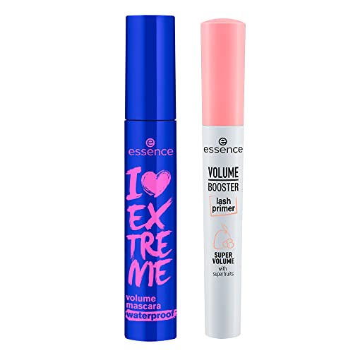 Essence I Love Extreme Volume Mascara + Volume Booster Lash Primer Bundle Waterproof