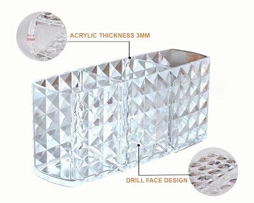 KNC Acrylic 3-Compartment Makeup Brush Holder Organizer