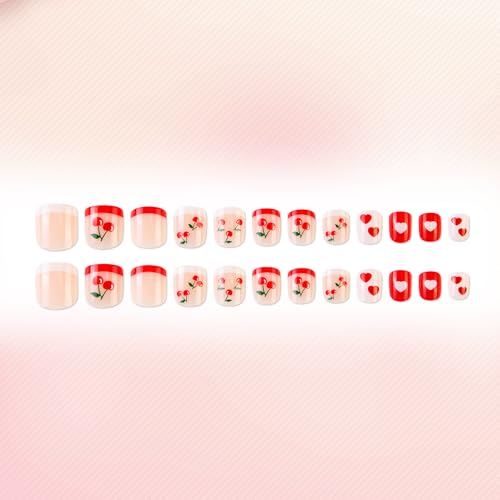 Kids Press-On Nails - Cherry Diamond Glitter | 72PCS Fake Nail Tips
