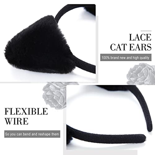 Catery Black Fuzzy Cat Ears Headband Halloween Costume Accessory for Women