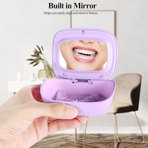 Purple Double Layer Retainer Case with Mirror & Accessories - Longmon