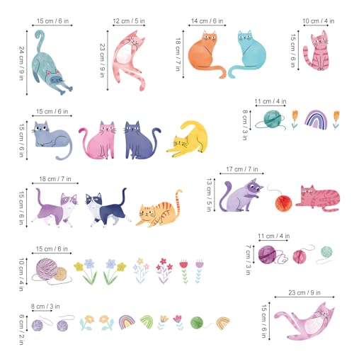Colorful Cat Wall Stickers - Removable DIY Decals for Kids' Rooms