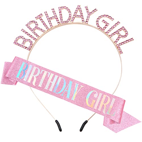PQRUU Glitter Birthday Sash and Tiara Set - Pink Party Accessories