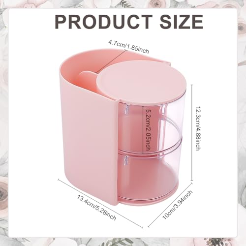 Rotating 2-Layer Makeup & Hair Accessories Organizer - Pink Plastic Case