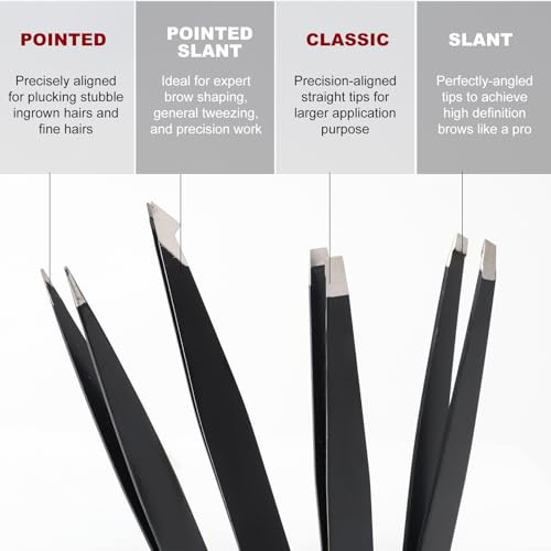 5-Pack Stainless Steel Tweezers Set for Facial Hair and Eyebrow Grooming with Scissors