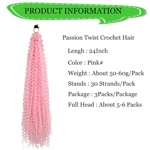 HENSLEELY 24-Inch Passion Twist Crochet Hair - Pink Curly Braiding Extensions