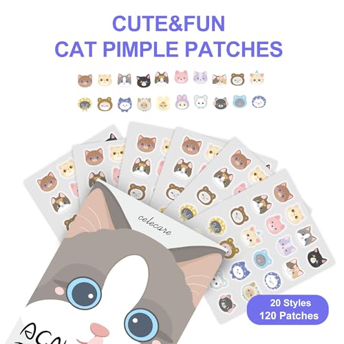 Cute Cat Hydrocolloid Pimple Patches - 120 Count with Salicylic Acid & Tea Tree Oil