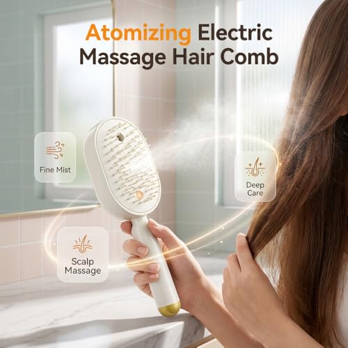 Electric Spray air Cushion Massage Comb, 3-in-1 Electric Mist Spray Hair Brush, Retractable Hairs Massage Brush for Frizzy Hair & Scalp Care, Relieve Hair Tangles & Dryness (Purple)